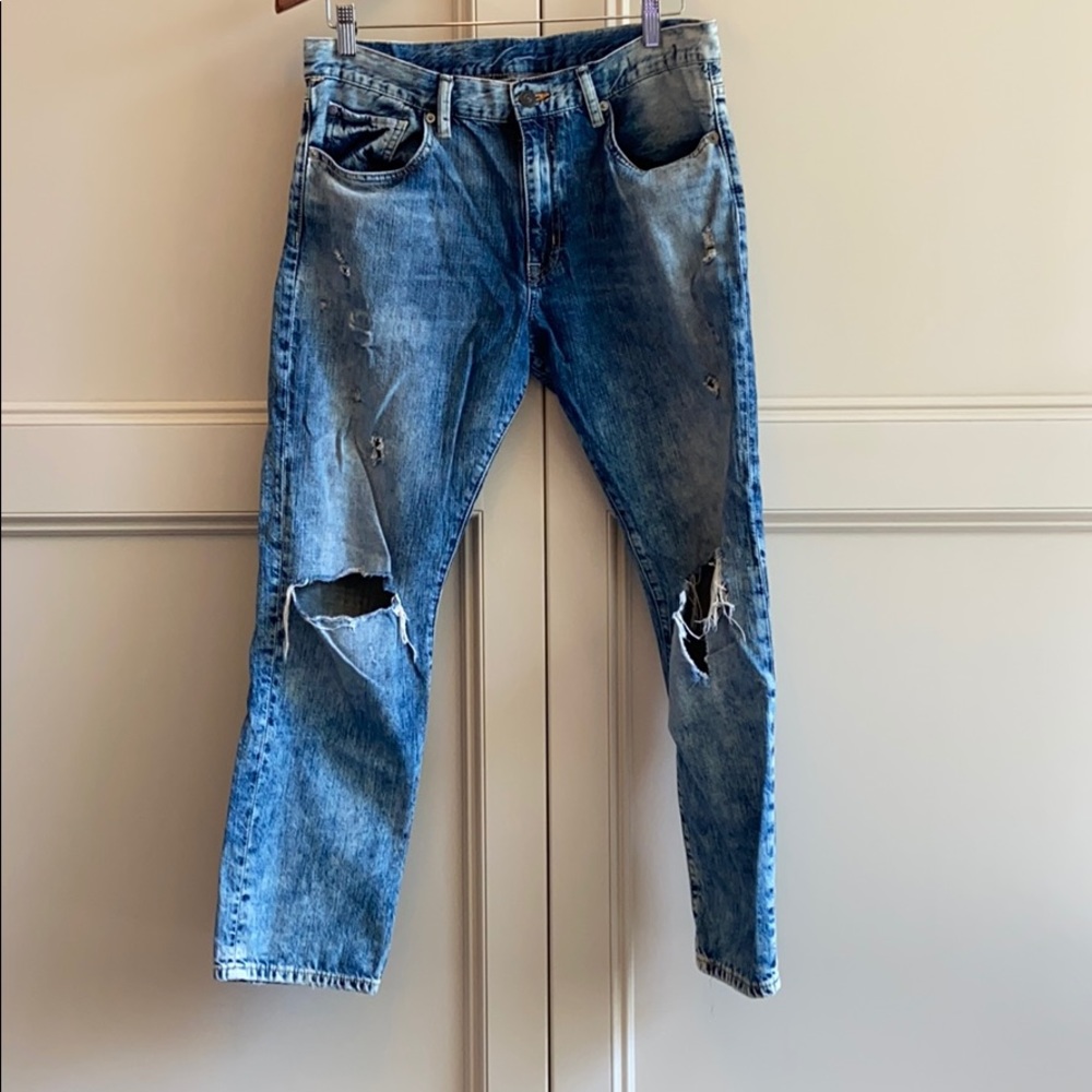Ralph Lauren distressed, ripped, boyfriend jeans.